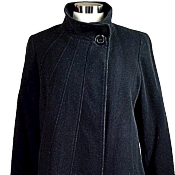 Kristen Blake Black Virgin Wool/Cashmere Blend Pleated Swing Coat - Picture 2 of 11